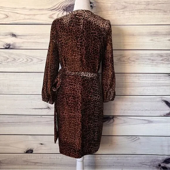 J.Crew Brown Leopard Print Velvet Wrap Dress - Picture 8 of 12